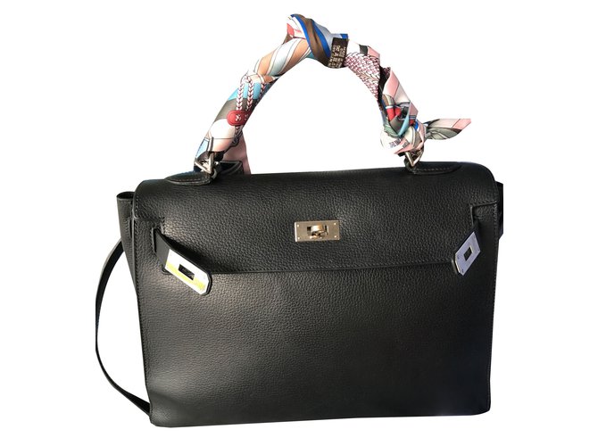 Kelly Hermès Handbag Black Leather  ref.38720