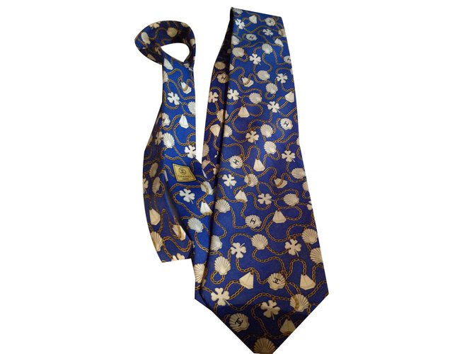 Chanel Cravatte Blu Seta  ref.38763