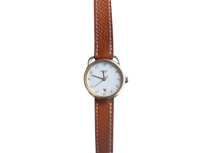Hermès Relógio Arceau Marrom Couro  ref.38786