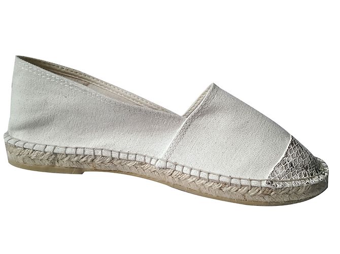 Autre Marque Espadrillas Ori & Occi in cotone bianco e pelle croco beige 41 Marrone