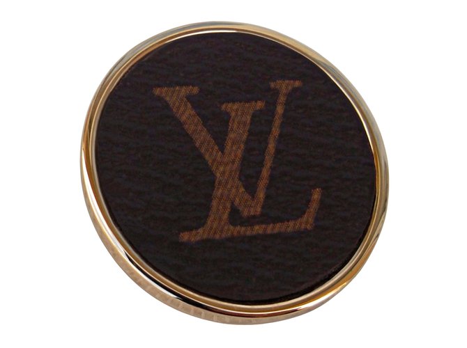 Louis Vuitton BROCHE LOGO XXL Plaqué or Marron  ref.39082