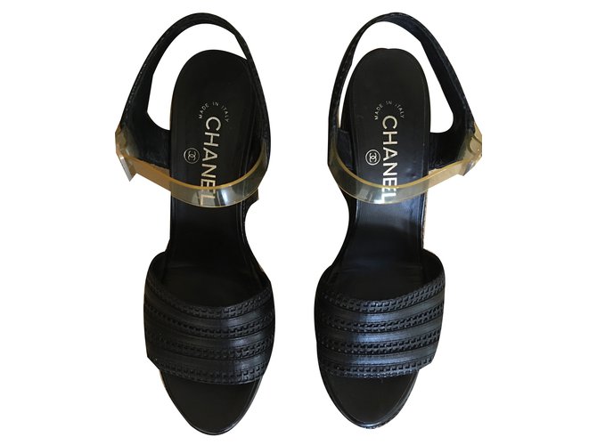 Chanel sandali Nero Pelle  ref.39091