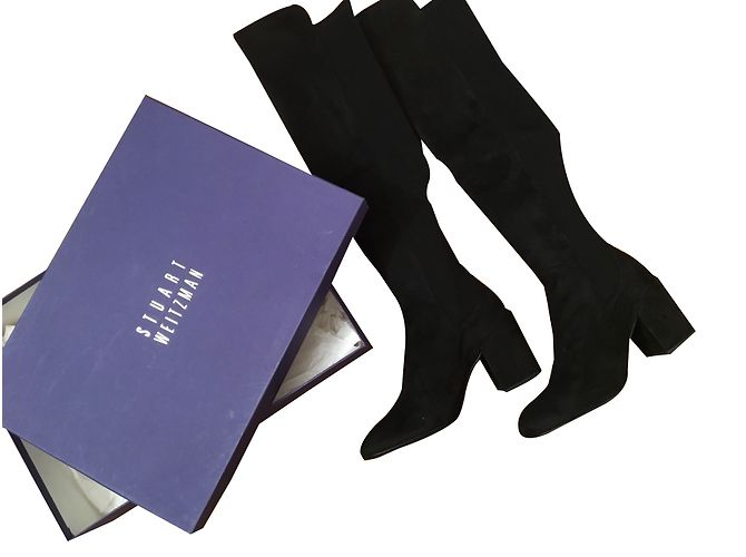 Stuart Weitzman Black Suede High Knee Boots