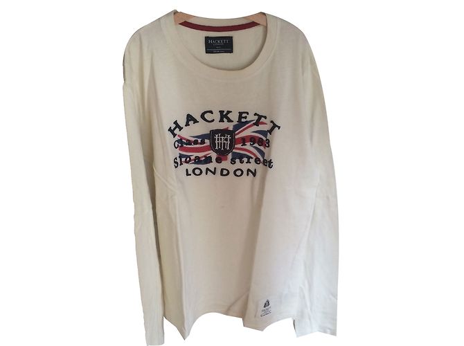 T-shirt Hackett London Union Jack bordada em algodão manga comprida Marfim Fora de branco