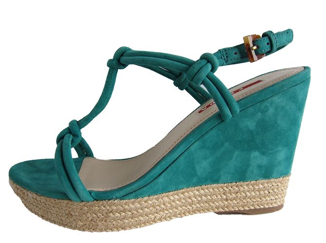 Prada Emerald Suede Platform Sandals Green