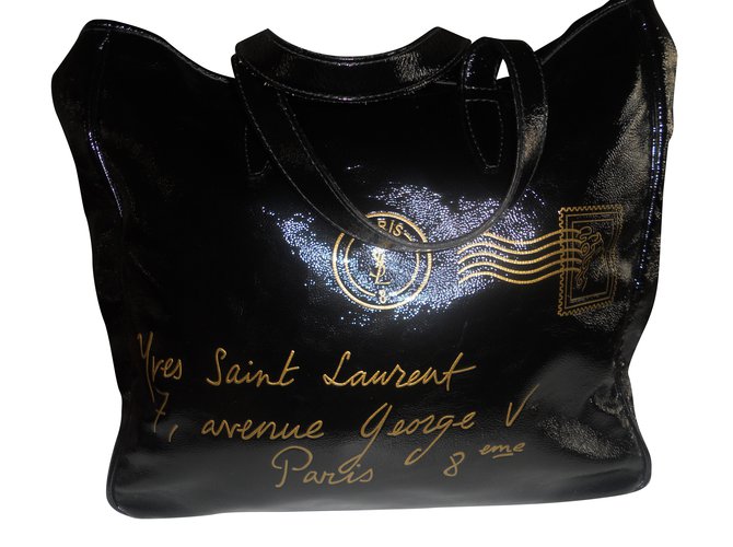 Yves Saint Laurent CABAS RIVE GAUCHE YSL Cuir vernis Noir  ref.39264