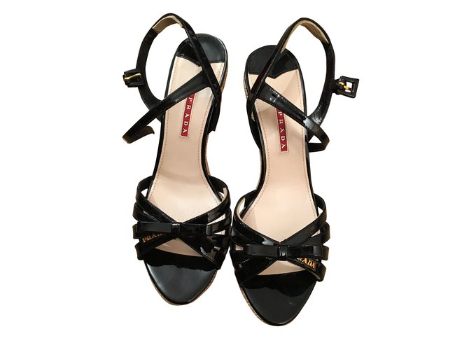 Prada sandals Black Leather  ref.39479