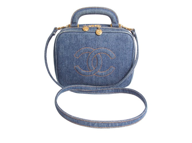 Chanel Vanity Bag Denim Vintage - blu Tela  ref.39493