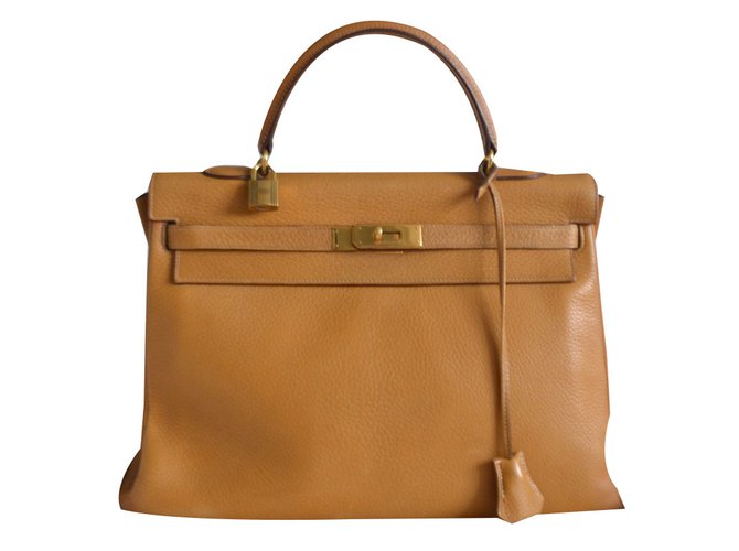 Kelly Hermès Handtasche Golden Leder  ref.39593
