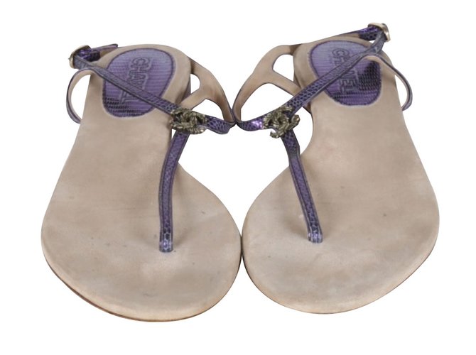 Sandalias planas purpura purpura de Chanel Azul Púrpura Cueros exoticos  ref.39622