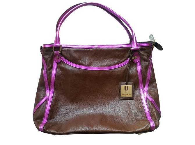 Emanuel Ungaro Handbag Brown Pink Leather  ref.39637
