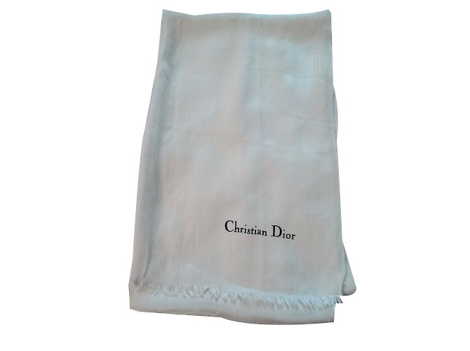 Cachecol Christian Dior de seda esbranquiçada com riscas Fora de branco