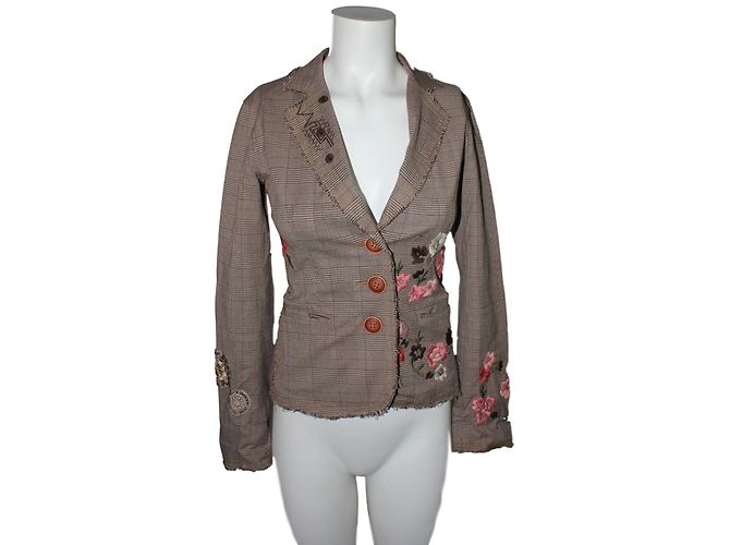 Gerard Darel Brown Cotton Embroidered Flower Jacket