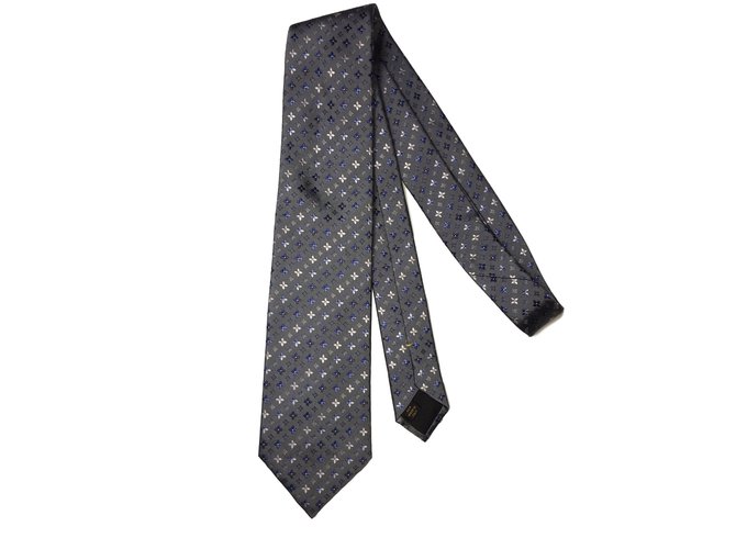 Louis Vuitton gravata Azul Cinza Seda  ref.39724
