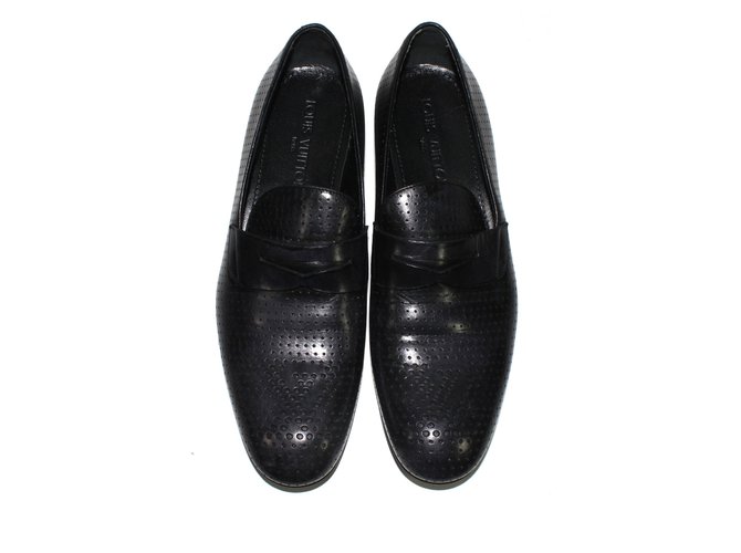 Louis Vuitton Loafers Black Leather  ref.39731
