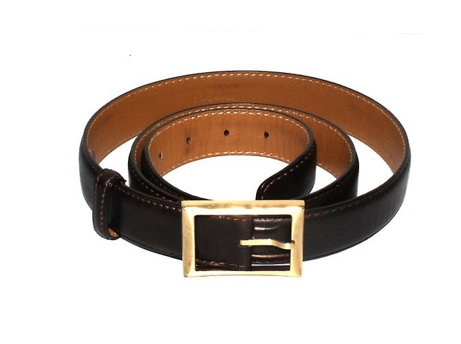 Berluti Brown Leather Belt Gold Buckle 105 cm