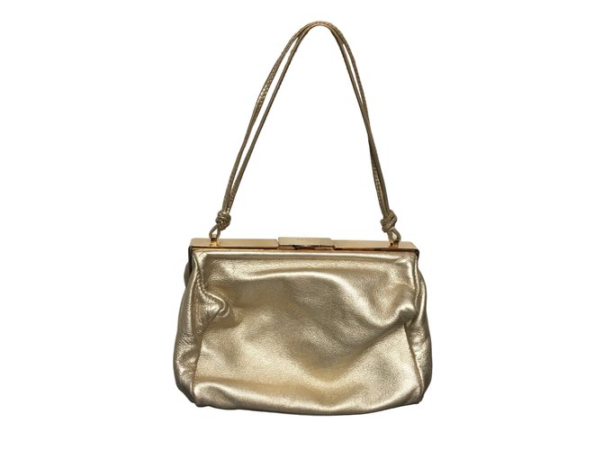 Miu Miu Clutch bag Golden Leather  ref.39794