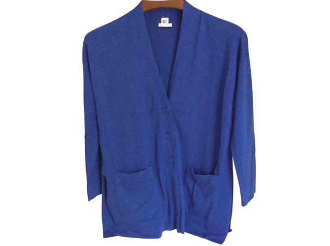 Hermès Cardigan azul royal longo Hermes Algodão  ref.39817