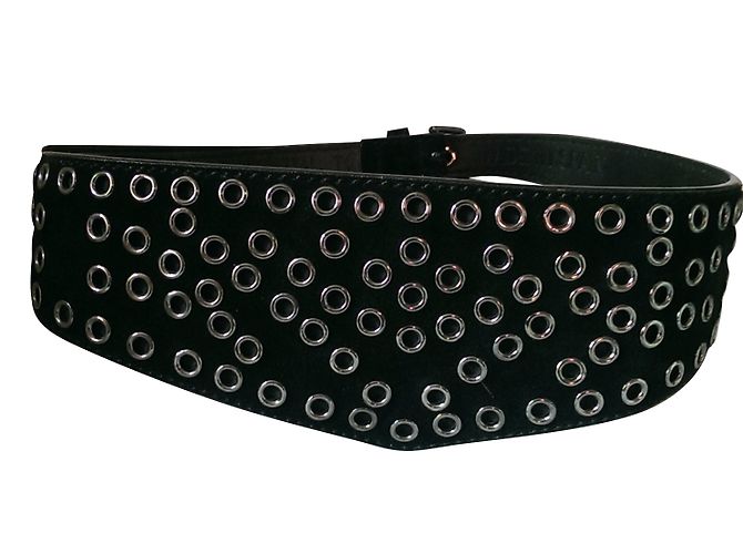 Sandro Black Suede Belt with Silver Metallic Details