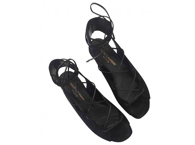 Sandali Saint Laurent in pelle scamosciata nera Nero