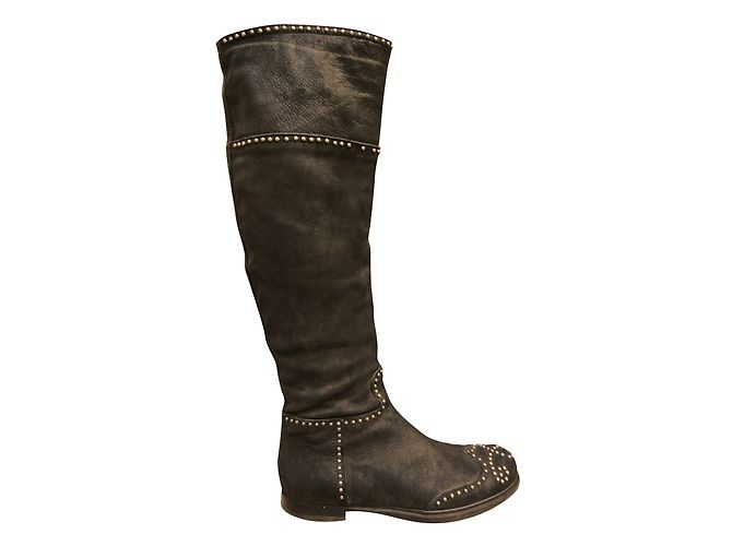 Stivali Miu Miu in pelle nera con borchie Nero