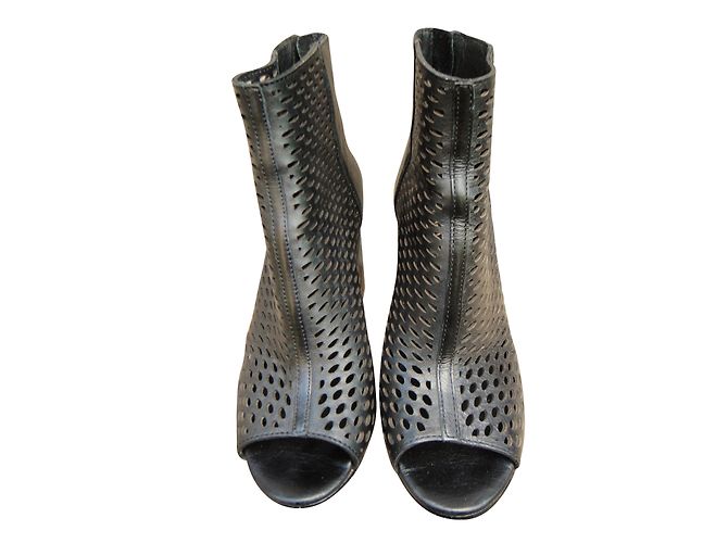 Ash Leather Open Toe Ankle Boots Black