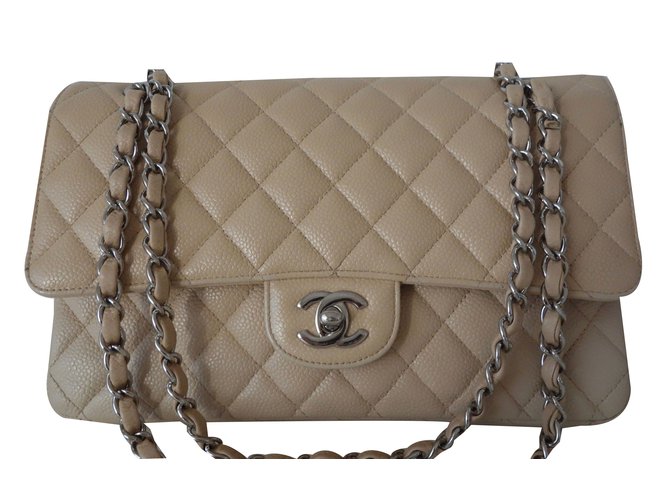 Chanel TIMELESS Bege Couro  ref.39976