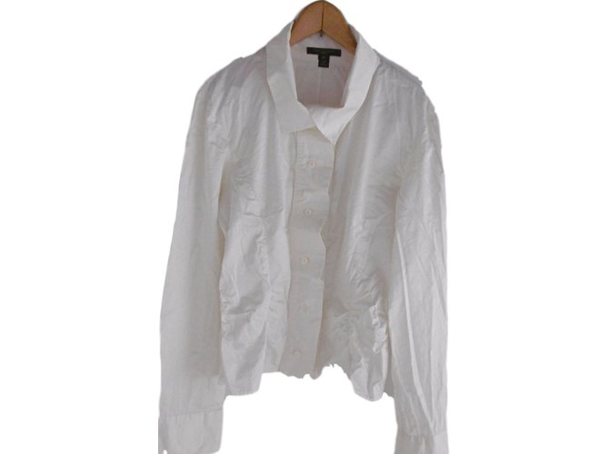 Blusa de botones con fruncido blanca de Louis Vuitton Blanco Algodón  ref.40065