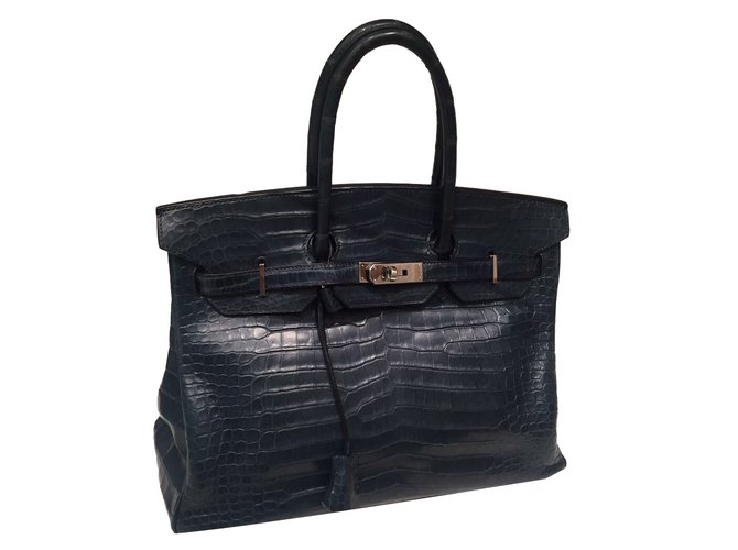 Hermès Birkin 35 Azul marinho Couros exóticos  ref.40108