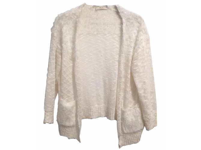 Céline Rare CELINE Phoebe Philo fuzzy ivory knit sweater White Wool  ref.40142