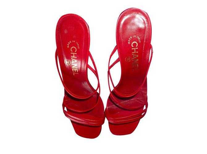Chanel Sandals Red Leather  ref.40188