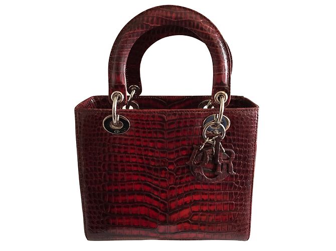 Christian Dior Lady Dior Red Crocodile Medium Bordeaux