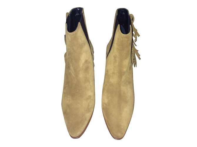 Botines western con flecos de ante beige Saint Laurent
