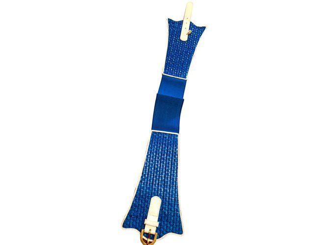Yves Saint Laurent cinturón Blanco Azul Cuero Acero Paño  ref.40326