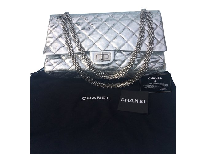 2.55 Chanel Handbag Silvery Leather  ref.40333