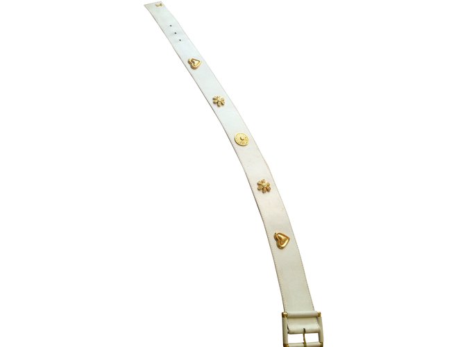 Yves Saint Laurent Belt White Golden Leather Metal  ref.40345