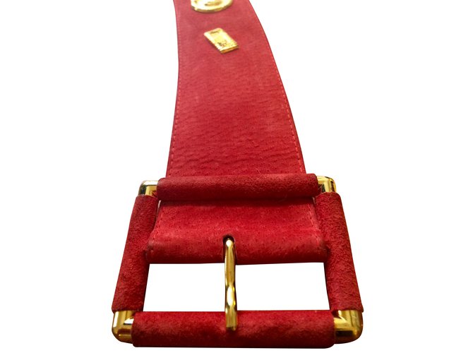Yves Saint Laurent cinto Vermelho Dourado Aço Camurça  ref.40347