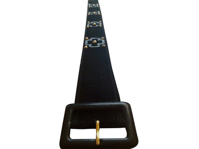 Yves Saint Laurent cinturón Negro Dorado Acero Gamuza  ref.40350