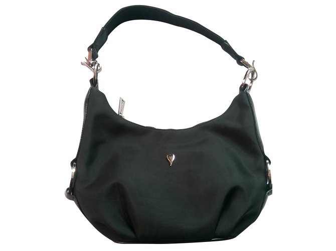 Autre Marque Bolso Negro Cuero Lienzo  ref.40357