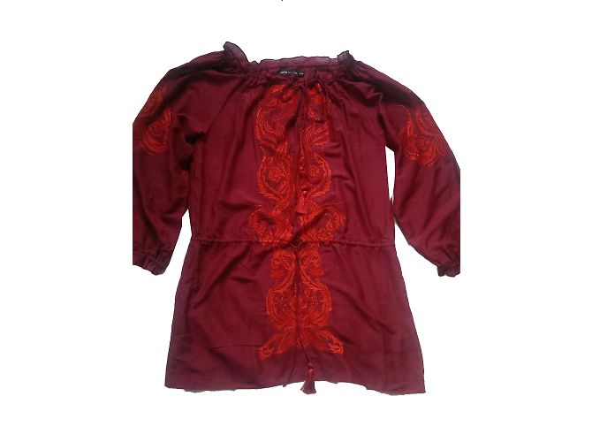 Camicetta Antik Batik Aroma in seta e cotone rosso Bordò