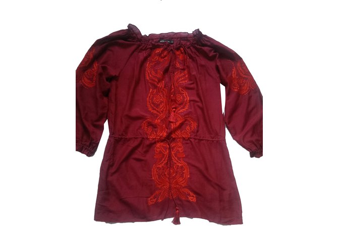 Antik Batik Aroma-Bluse Rot Bordeaux Seide Baumwolle Viskose  ref.40593