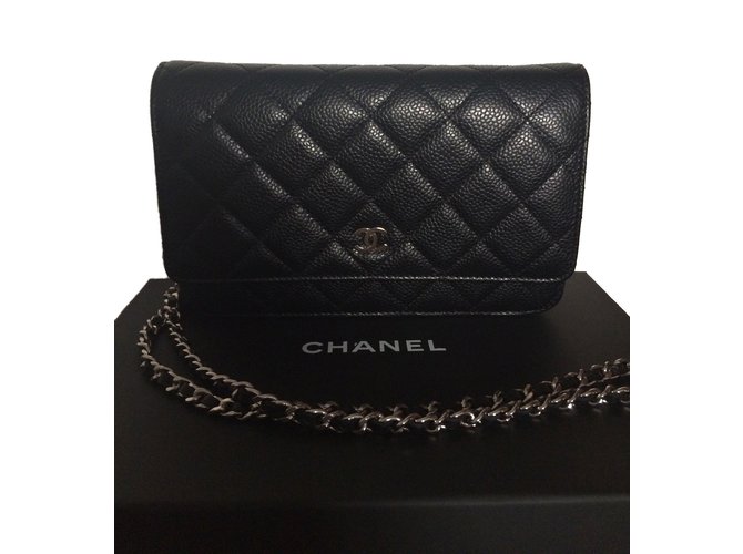 Wallet On Chain Chanel Woc Preto Couro  ref.40602