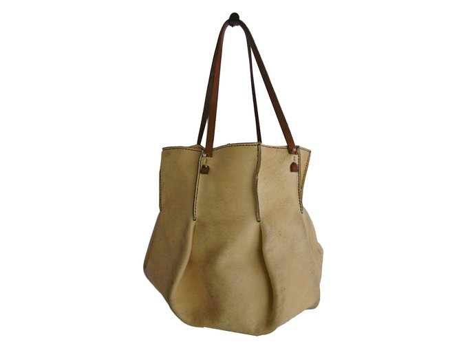 Autre Marque Henry Cuir for Barneys New York Bucket Tote Bag Brown Yellow Leather  ref.40713