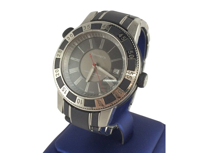 Tiffany & Co Tiffany men's used wristwatch great conditions Silvery Steel  ref.40751