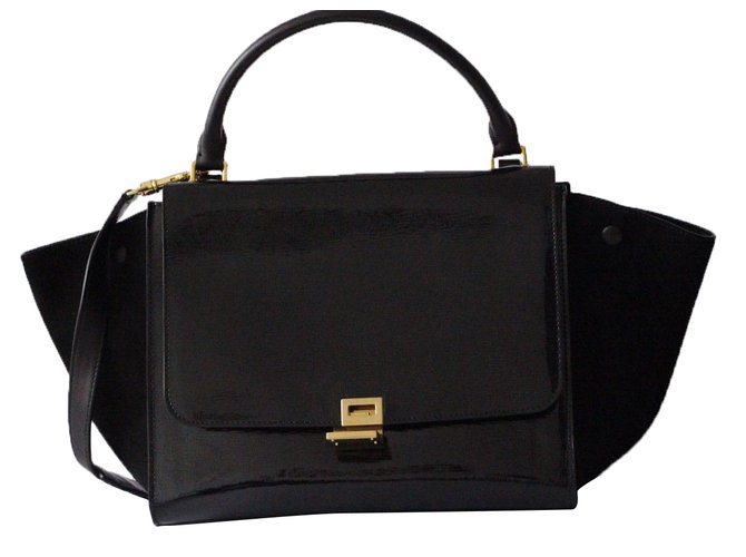 Superb Trapeze bag signed Céline calf black velvet Leather Patent leather  ref.40822