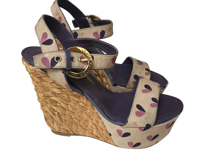 Sandali con zeppa Louis Vuitton in tessuto e pelle 37 Multicolore