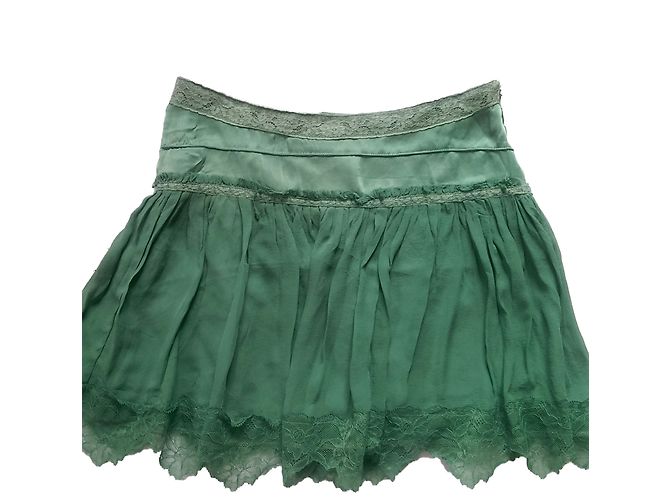 Gonna corta Sandro Romance in seta verde e pizzo