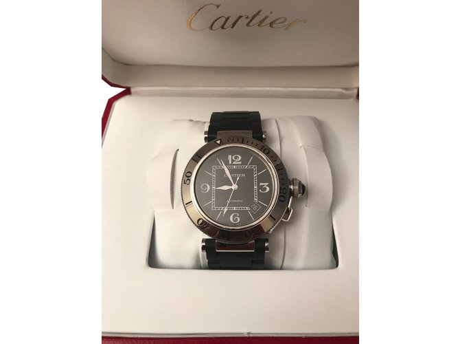 Cartier Relojes automáticos Negro Plata Acero  ref.40899