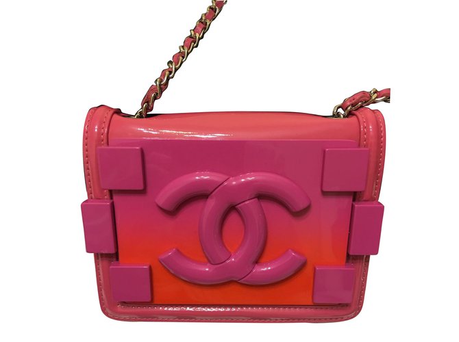 Chanel Plexiglass and Patent Leather Boy Brick Flap Bag Pink  ref.40967