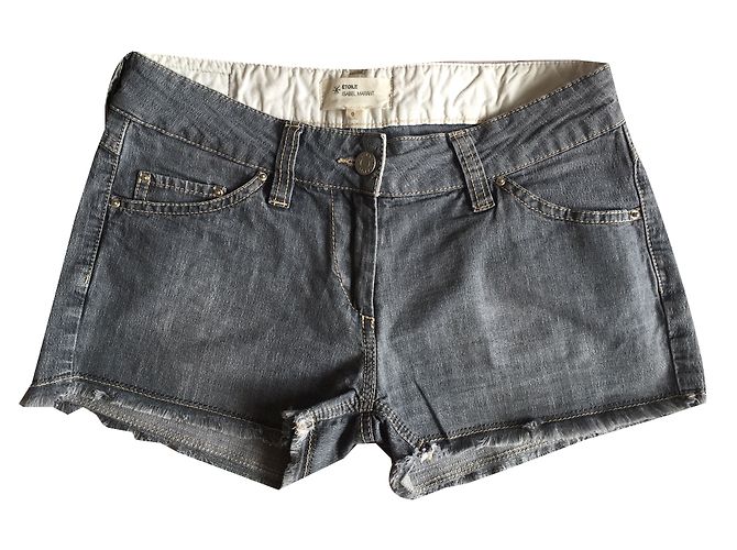 Isabel Marant Etoile Shorts aus grauem Denim mit Fransen